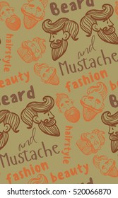 seamless pattern of a mustache and beard, funny men, the words mustache, beard, beauty, fashion, hairstyle