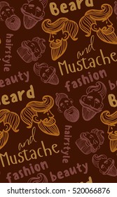 seamless pattern of a mustache and beard, funny men, the words mustache, beard, beauty, fashion, hairstyle