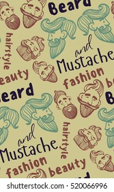 seamless pattern of a mustache and beard, funny men, the words mustache, beard, beauty, fashion, hairstyle
