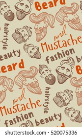 seamless pattern of a mustache and beard, funny men, the words mustache, beard, beauty, fashion, hairstyle