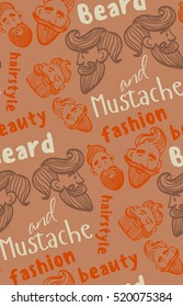 seamless pattern of a mustache and beard, funny men, the words mustache, beard, beauty, fashion, hairstyle