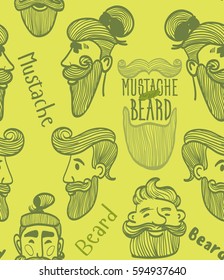 seamless pattern of a mustache and beard, funny men, the words mustache, beard