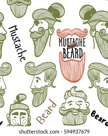 seamless pattern of a mustache and beard, funny men, the words mustache, beard