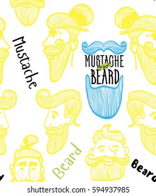 seamless pattern of a mustache and beard, funny men, the words mustache, beard