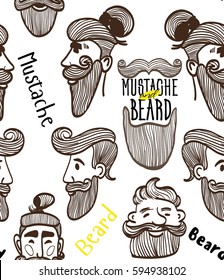 seamless pattern of a mustache and beard, funny men, the words mustache, beard