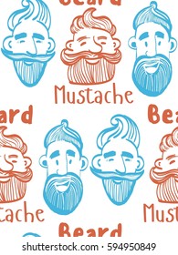 seamless pattern of a mustache and beard, funny men, the words mustache, beard