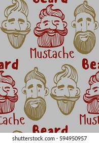 seamless pattern of a mustache and beard, funny men, the words mustache, beard