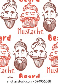 seamless pattern of a mustache and beard, funny men, the words mustache, beard