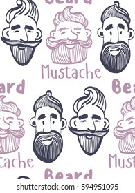 seamless pattern of a mustache and beard, funny men, the words mustache, beard