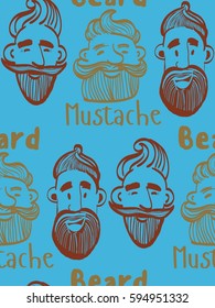 seamless pattern of a mustache and beard, funny men, the words mustache, beard