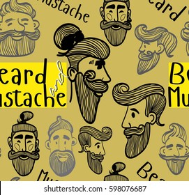 seamless pattern of a mustache and beard, funny men, the words mustache, beard