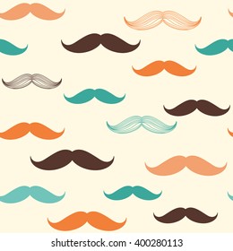 Seamless pattern with mustache for design in vintage, retro, hipster style