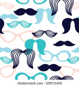 Seamless pattern with mustache and glasses