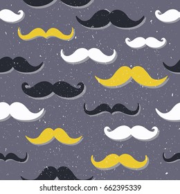 Seamless pattern with mustache, hand drawn objects. Decorative wallpaper, good for printing. Colorful backdrop vector. Overlapping background, design illustration for barber shop