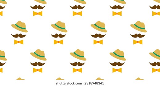 Seamless pattern. Mustache, hat and bow tie. Vector illustration in a flat style. Minimalism.