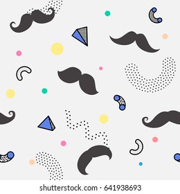 seamless pattern with mustache in memphis style, customizable background color
