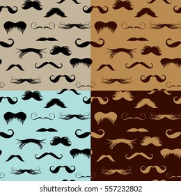 Seamless pattern with mustache on different colors backgrounds. Design elements in vintage, retro, hipster style.
