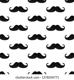 Seamless pattern with mustaches flat style design vector illustration. Black mustaches isolated on white background.