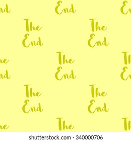 Seamless pattern with mustard The End inscription on a light yellow background.