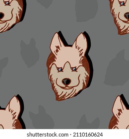 Seamless pattern, the muzzle of a husky dog