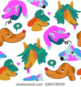 seamless pattern with muzzles of dogs in flat style. pattern with the head of a stylized dog. pet patterns for print and digital use. 