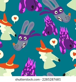 seamless pattern with muzzles of dogs in flat style. pattern with the head of a stylized dog. pet patterns for print and digital use. 