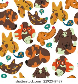 seamless pattern with muzzles of dogs in flat style. pattern with the head of a stylized dog. pet patterns for print and digital use. 