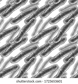 Patrón sin problemas con mycobacterium tuberculosis. Ilustración vectorial en estilo vintage grabado.