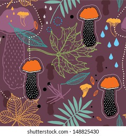 Seamless pattern of mysterious forest in autumn.