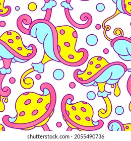 Seamless pattern, mysterious mushroom. Vibrant graphic illustration. Used as web wallpaper, background.