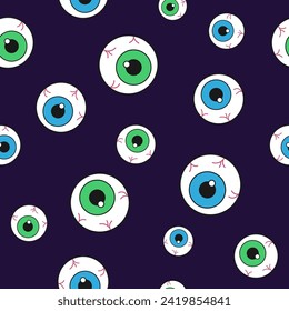 Seamless pattern with mystery eyeballs. Can be used for Halloween wallpapers, backgrounds and gift wrap paper.