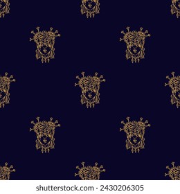 Seamless pattern Mystery girl with magic gems Hand draw boho fantasy art for textile or t-shirt