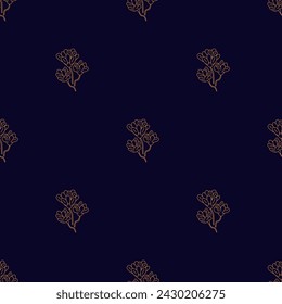Seamless pattern Mystic golden flower with three branches Hand draw boho fantasy art for textile or t-shirt