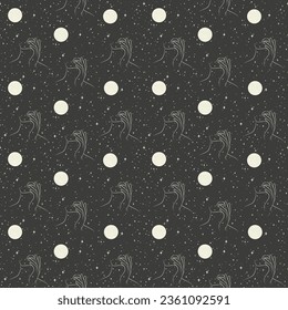 Seamless pattern with mystic woman sketch print. Halloween mystic art.