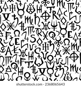 Seamless pattern of mystical alchemical signs