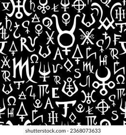 Seamless pattern of mystical alchemical signs