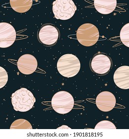 Seamless pattern with Mystical and Astrology elements, Space objects, planet. Editable vector illustration.