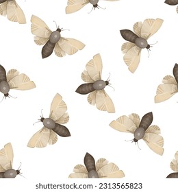 seamless pattern with Mystical luna moth vector illustrations, cute cartoon batterfly. Celestial night butterfly. Magic insect on white background. Design for wrapping paper, wall art