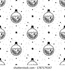 Seamless Pattern Mystical poison with moon and stars. Stars, constellations, moon. Hand drawn astrology symbol. For print for T-shirts and bags, decor element. Mystical and magical