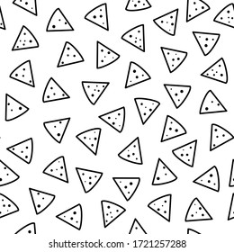 Seamless pattern with nacho chips on white background. Mexican food. Vector illustration