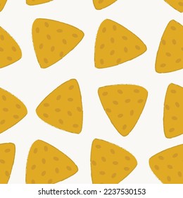 Seamless pattern with nachos on light background. Latin american food.