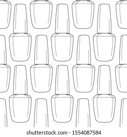 Seamless pattern nail polish bottle in black and white colors. Texture for banner, flyer, poster or print, websites, web design, mobile app on white background.