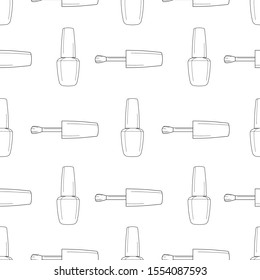 Seamless pattern nail polish bottle in black and white colors. Texture for banner, flyer, poster or print, websites, web design, mobile app on white background.