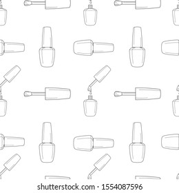 Seamless pattern nail polish bottle in black and white colors. Texture for banner, flyer, poster or print, websites, web design, mobile app on white background.