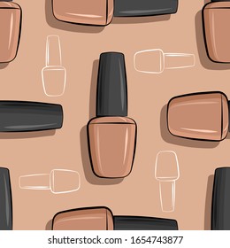 Seamless pattern nail polish bottle in gray and beige colors. Texture for banner, flyer, poster or print, websites, web design, mobile app on white background.