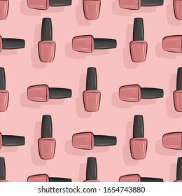 Seamless pattern nail polish bottle in gray and pink colors. Texture for banner, flyer, poster or print, websites, web design, mobile app on white background.