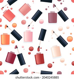 Seamless pattern of nail polish with different colors cosmetic items vector illustration on white background