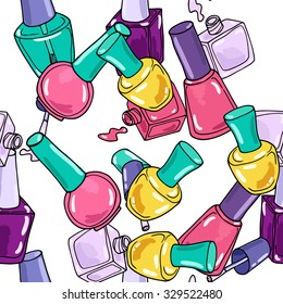 Seamless pattern with nail polish. Fashion vector illustration