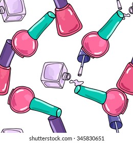 Seamless pattern with nail polish. Fashion vector illustration