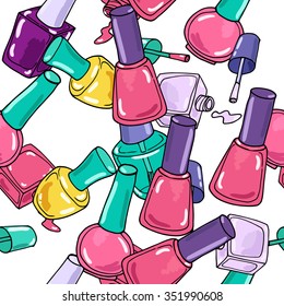 Seamless pattern with nail polish. Fashion vector illustration